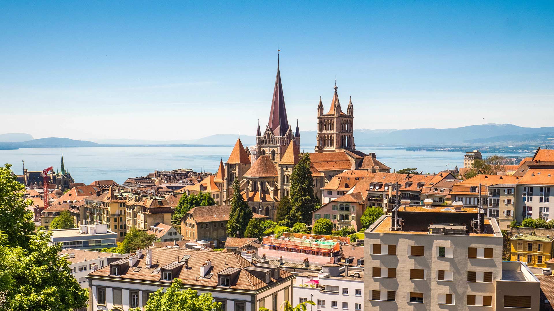 Downtown Lausanne city skyline in Switzerland