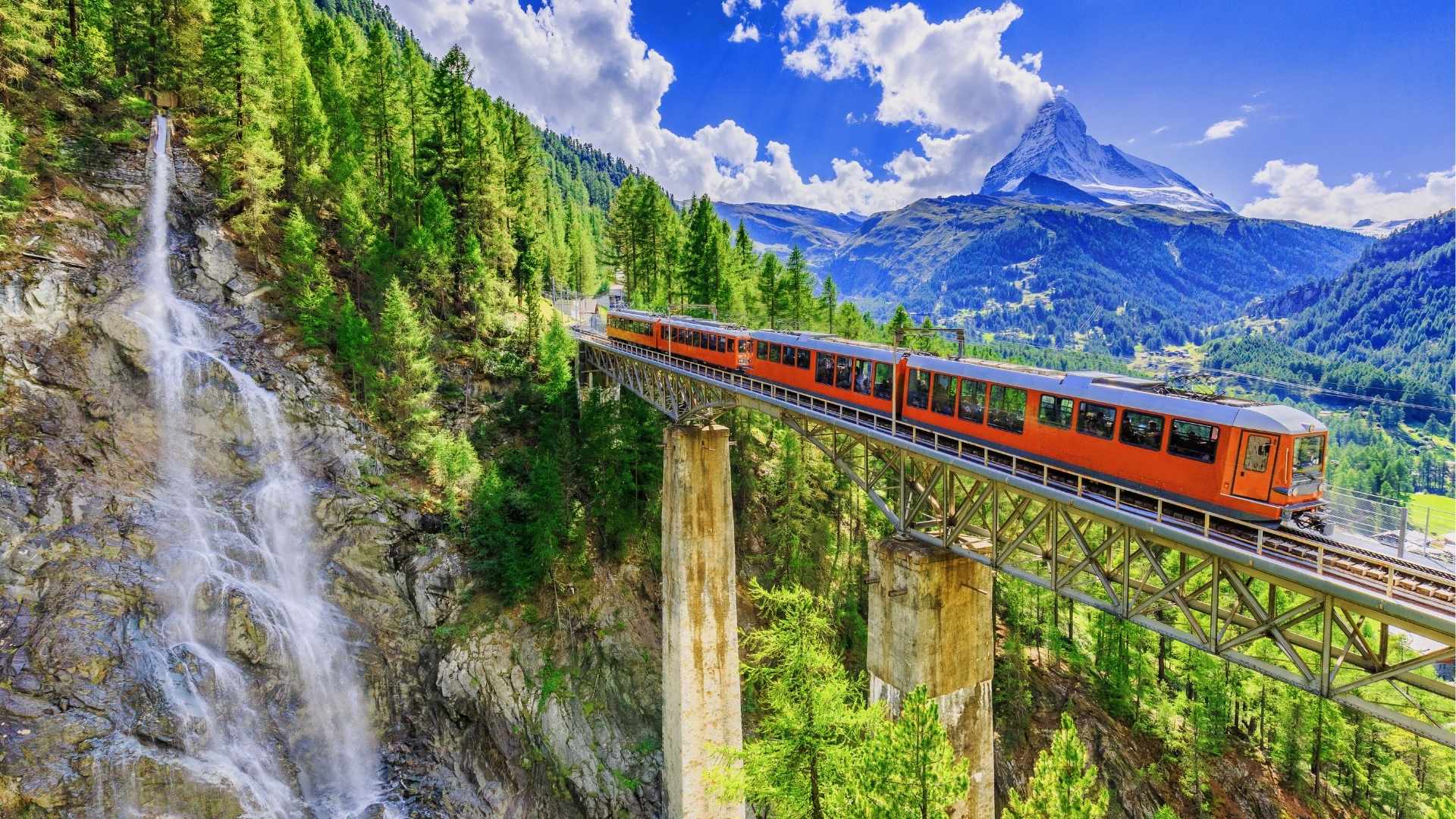 Gornergrat tourist train and Matterhorn Zermatt