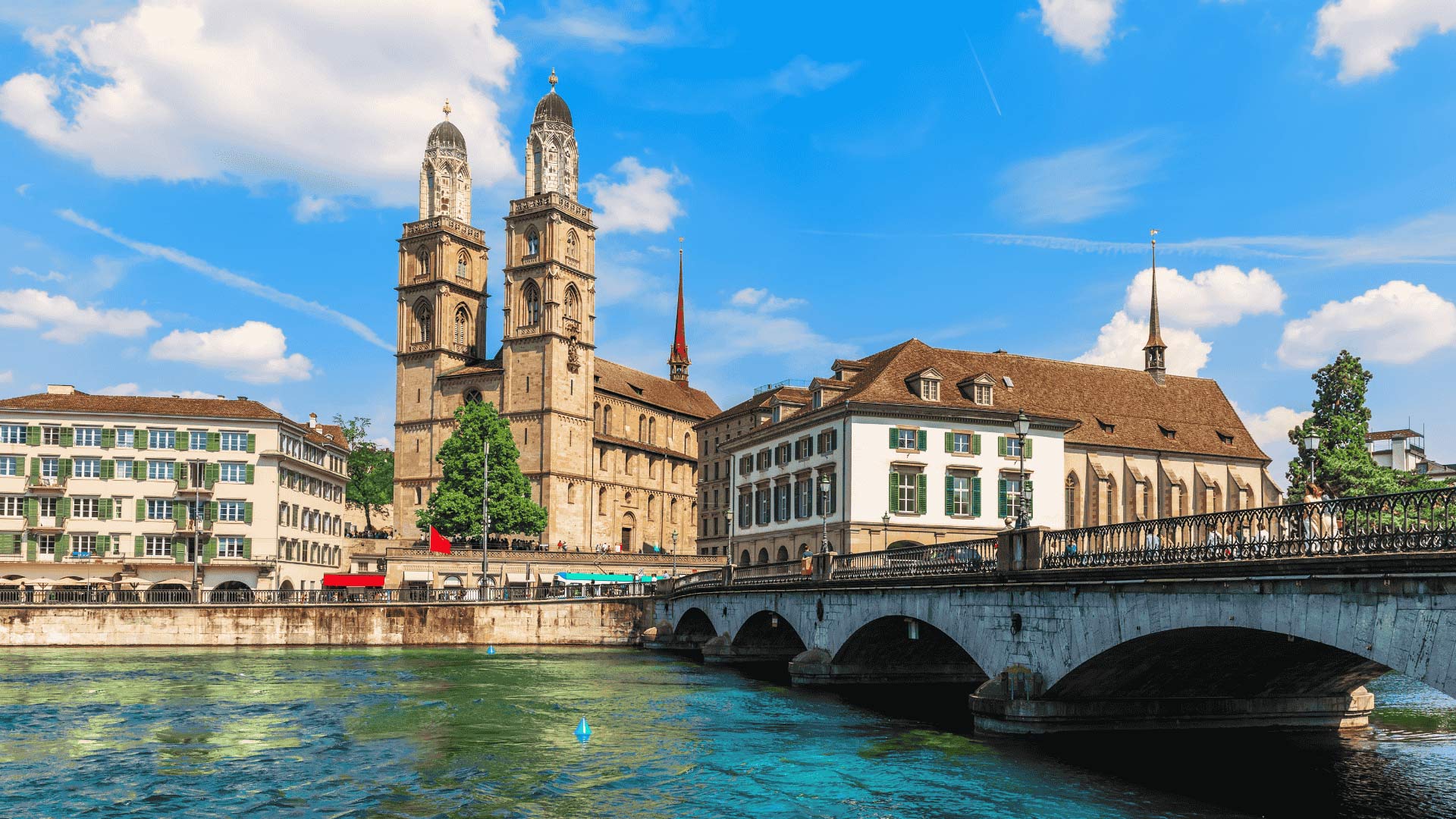 Famous Protestant Grossmünster cathedral Romanesque architecture in Zürich