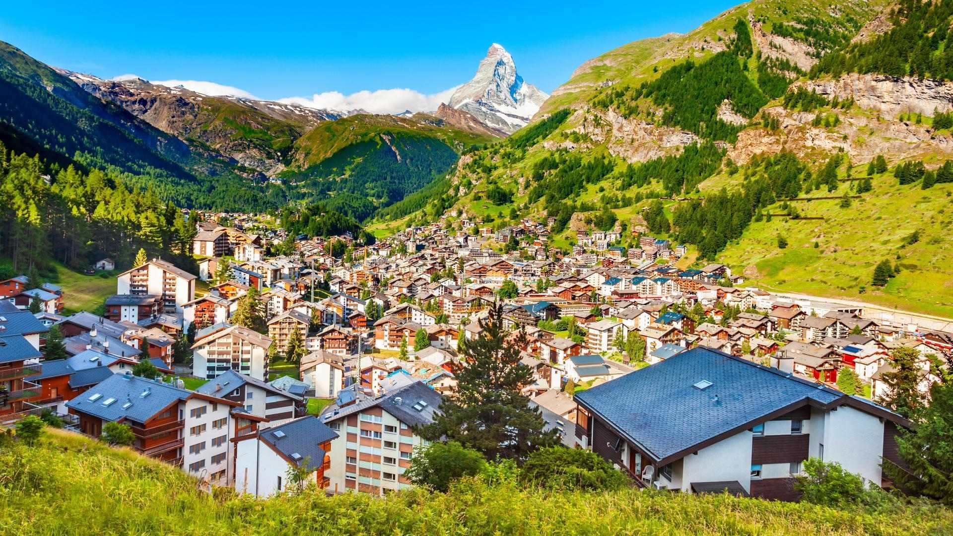 Aerial view of Zermatt town in Switzerland