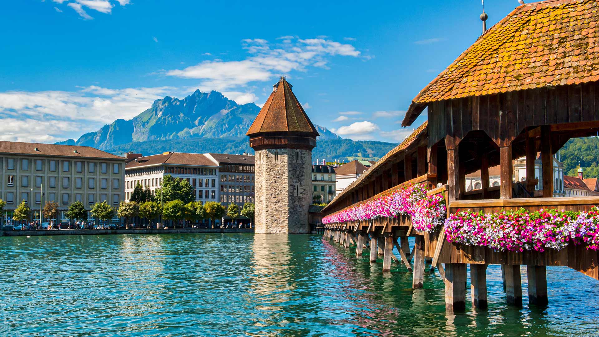 The Chapel Bridge and Water Tower in Lucerne