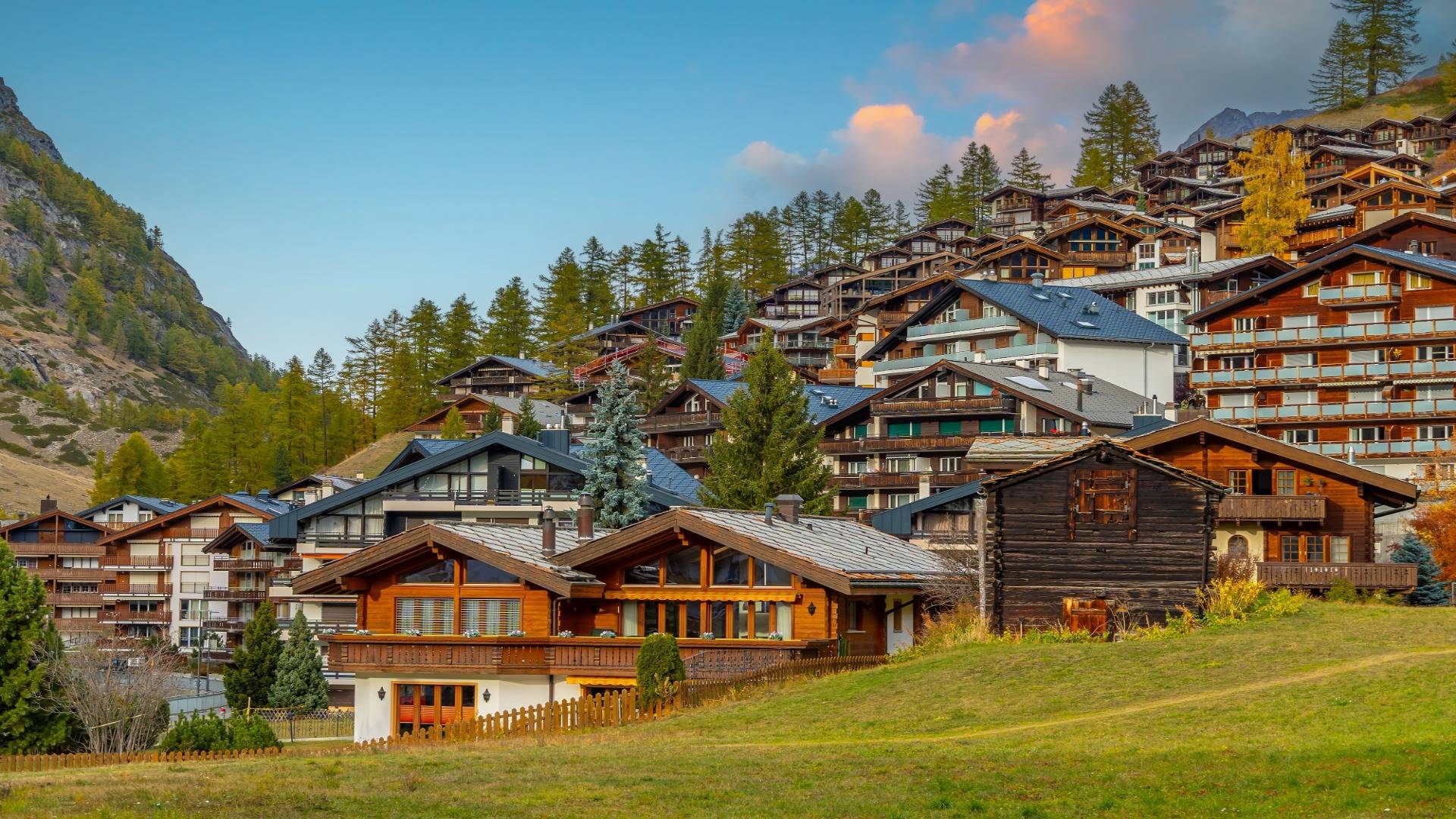 Traditional wooden chalets in Zermatt, Switzerland