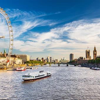 View of the London Eye and Thames River at sunset