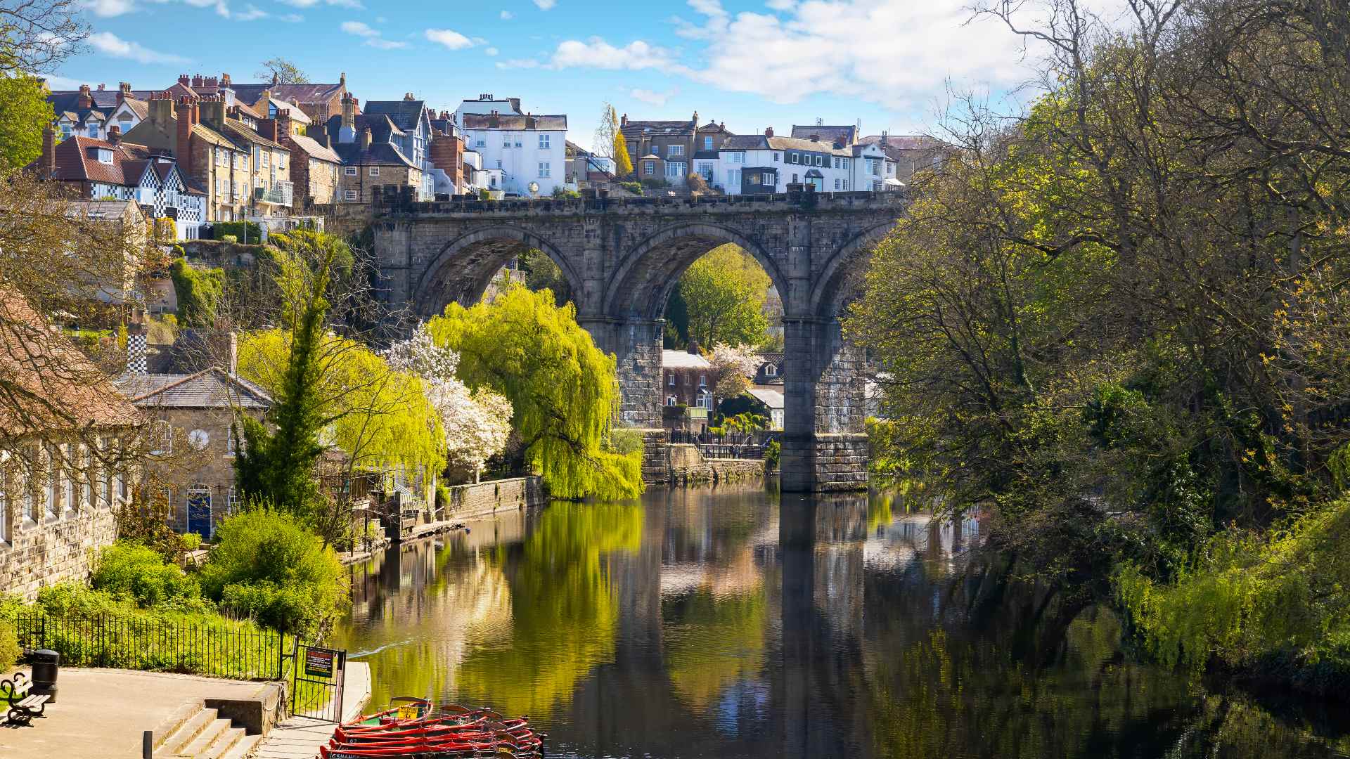 Railway Bridge and River Nidd in Knaresborough Yorkshire England