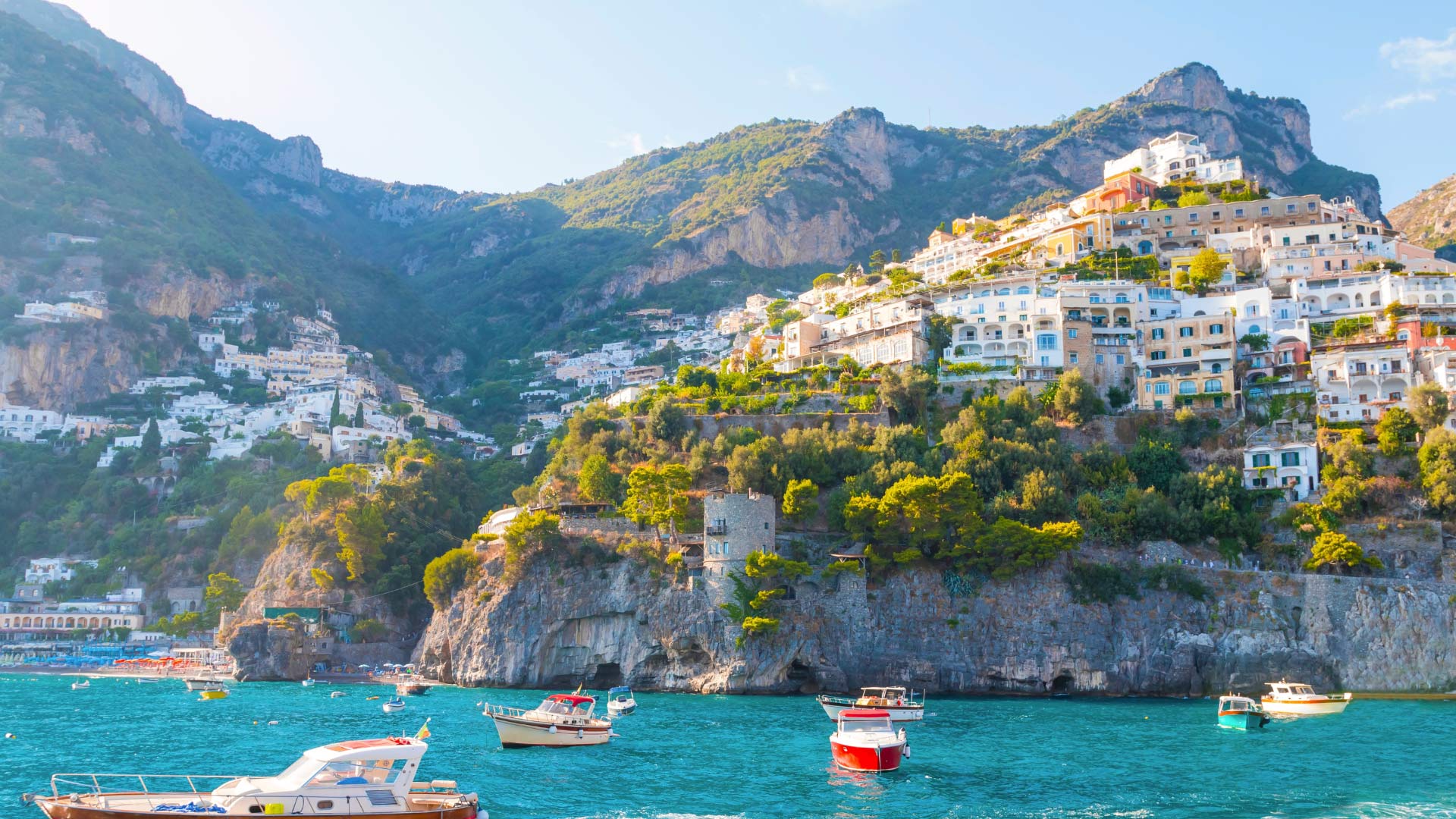 Panoramic view of Amalfi coastline, Italy