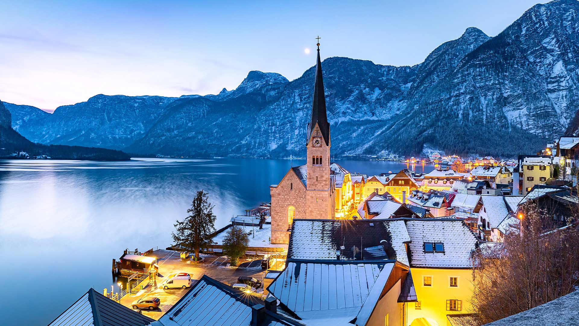 famous hallstatt mountain village austrian alps austria