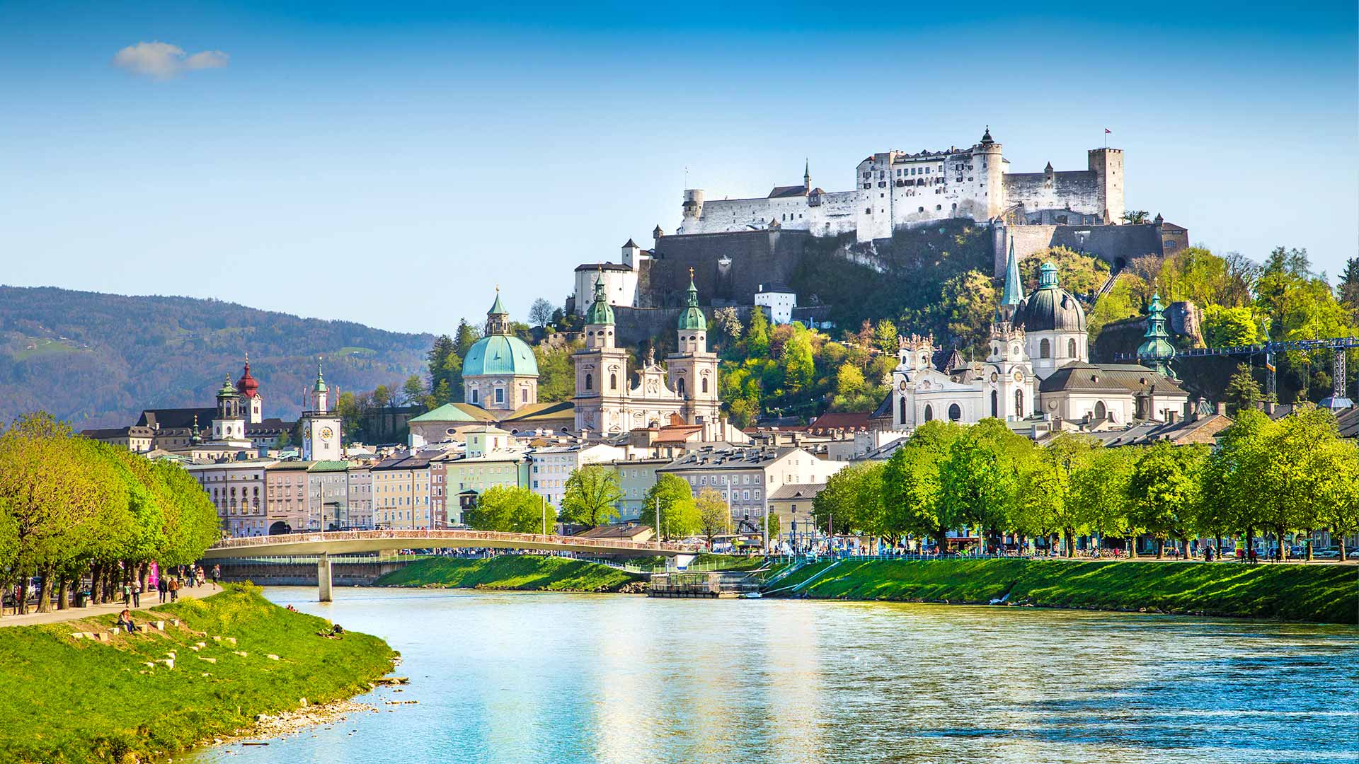 River view of Salzburg city, Austria