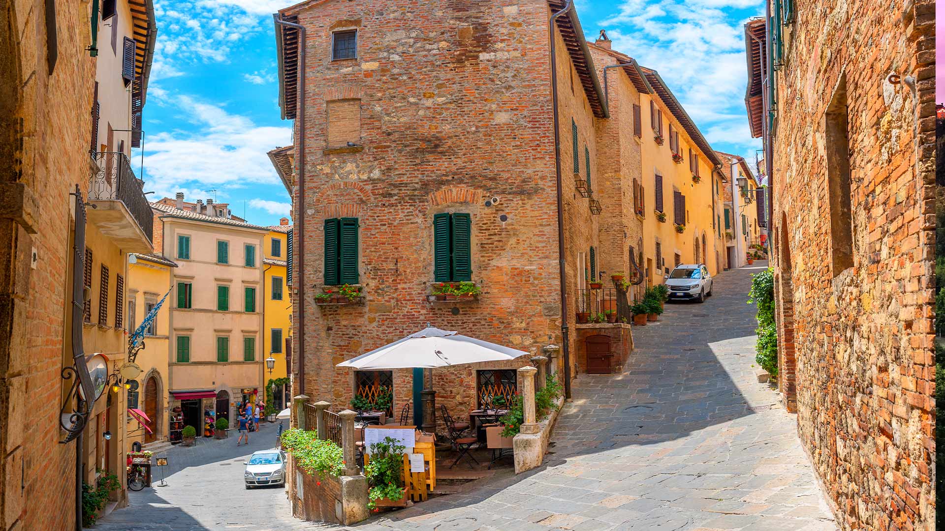 Narrow cobblestone street in Bomarzo's old town, Tuscany