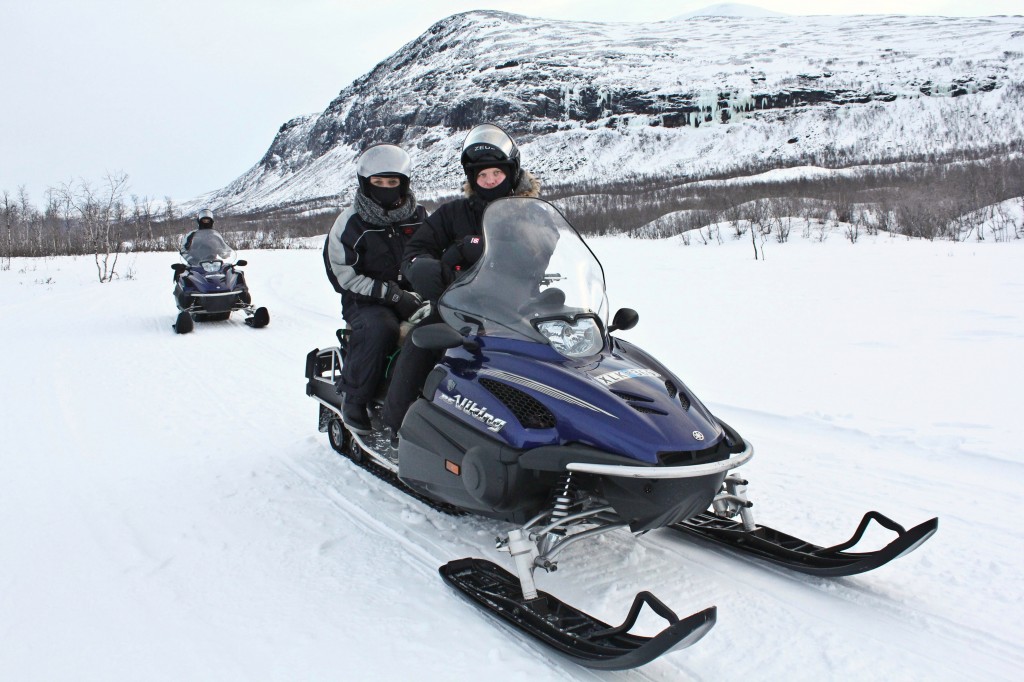 Snowmobile ride to the lake snowmobiling in Iceland