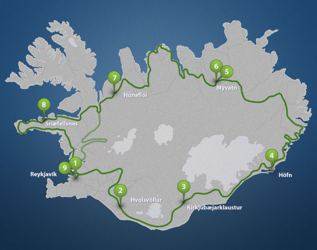 Iceland Full Circle tour route. See more tour details and prices at our website.