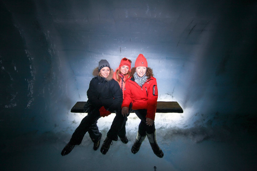 friends inside ice tunnel