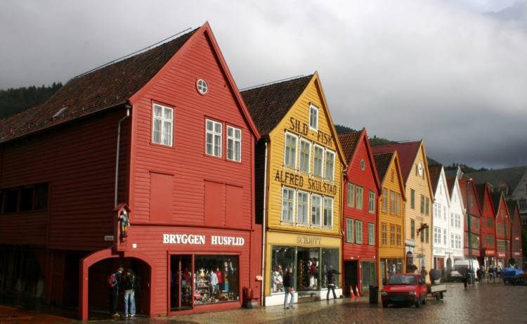 A closer look at the buildings of Bryggen, the majority of which are now shops, cafés and museums.