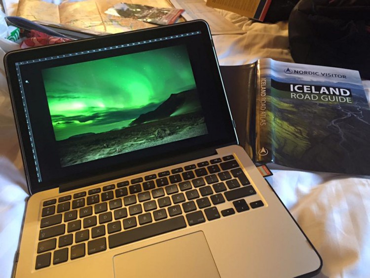 Colin Smart - editing northern lights photos at Vogar Farm
