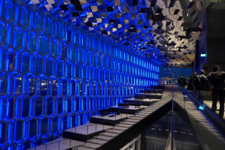 The architecture of Harpa is impressive from the outside, but it's really breathtaking inside, with its geometric windows and vaulting angular walls and ceilings.