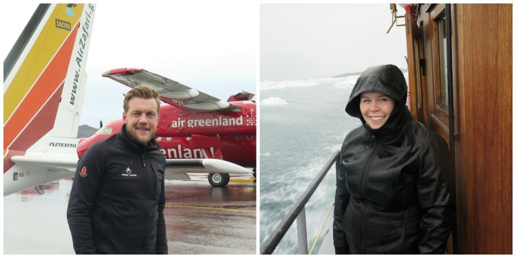 Ævar and Solveig Rút are the intrepid Nordic Visitor tracel experts that ventured over to Greenland. Here they are showing off two modes of transportation emplyed during their voyage.