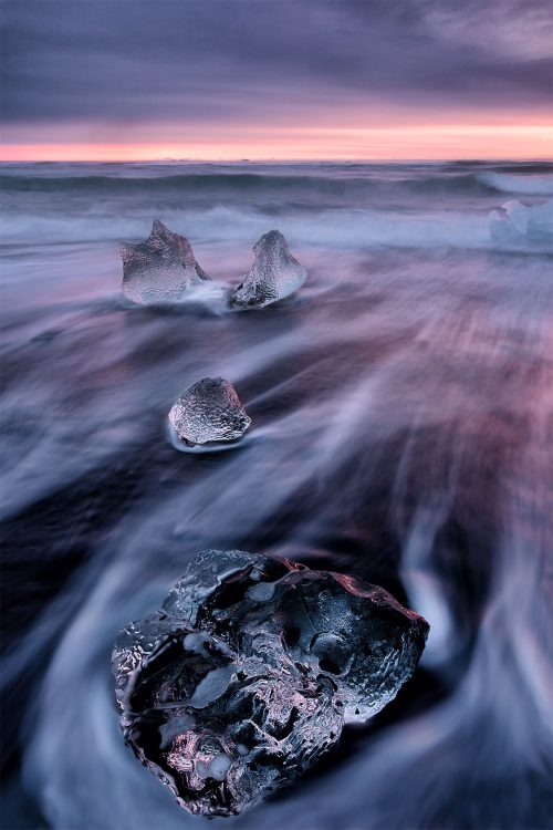 Icebergs in sunset at Jökulsárlón in South Iceland