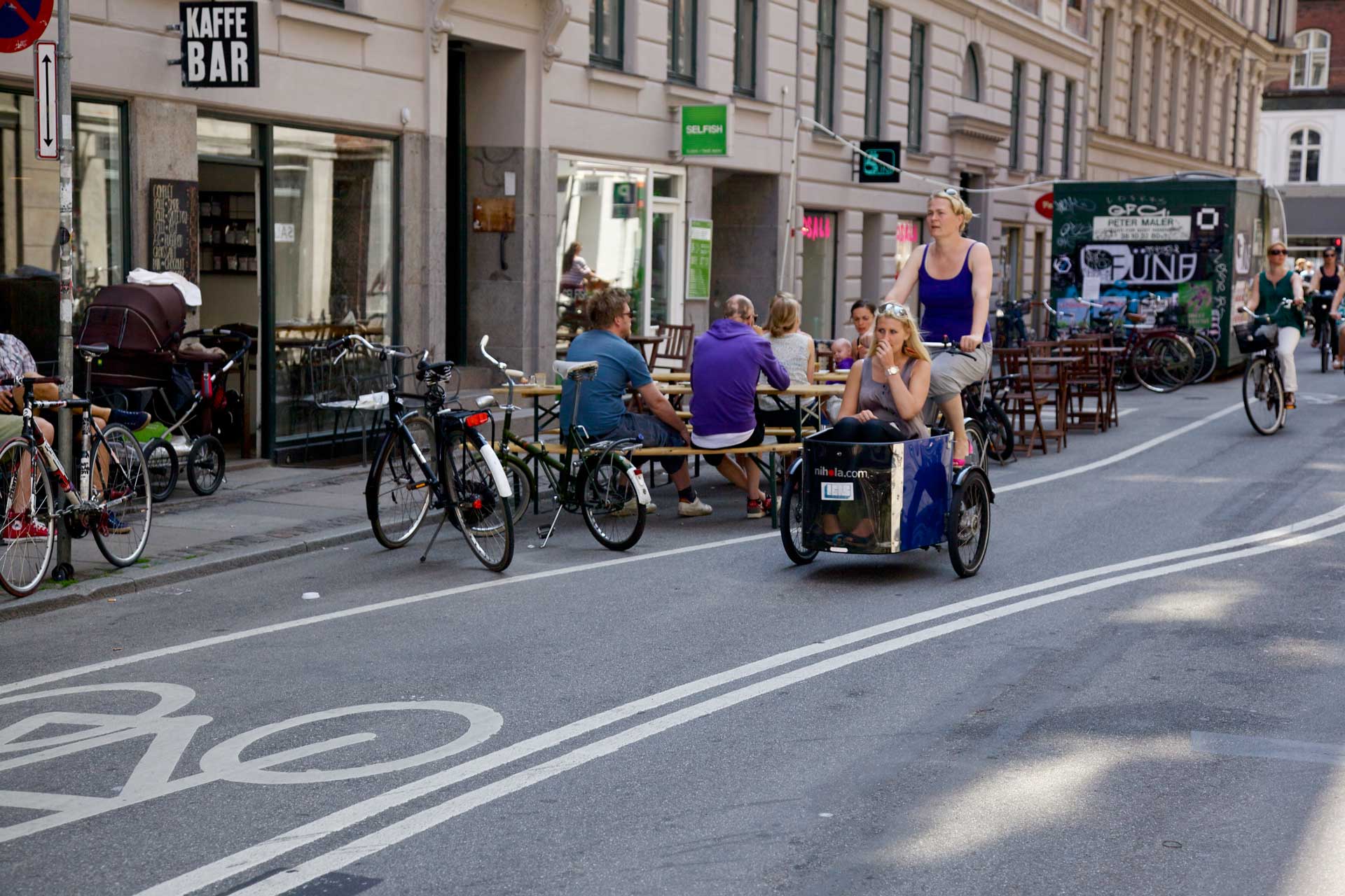 Biking in Norrebro area of Copenhagen, Denmark - copyright Kim Wyon, Visit Denmark