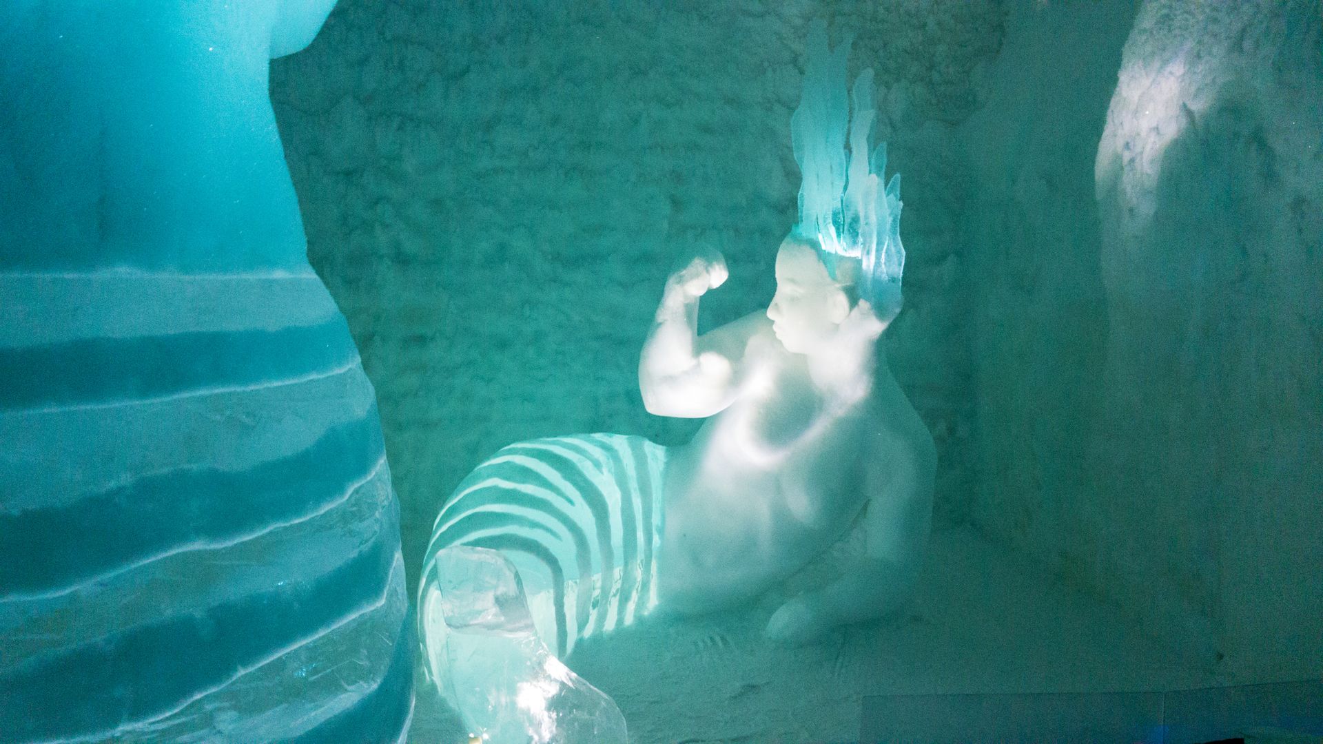 An ice mermaid in one of the ArtSuites at the Icehotel