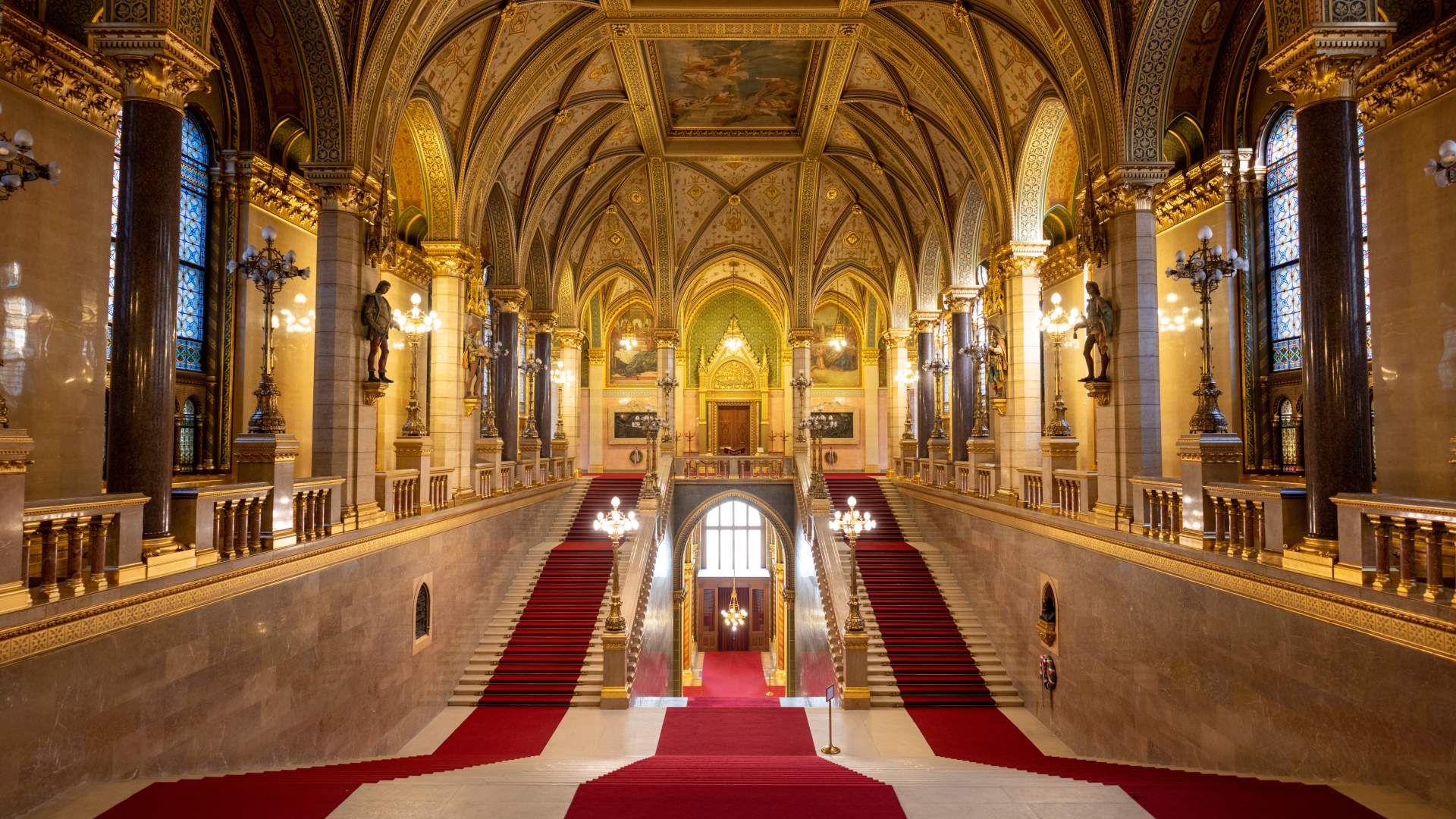 Ornate interior of the Hungarian Parliament building