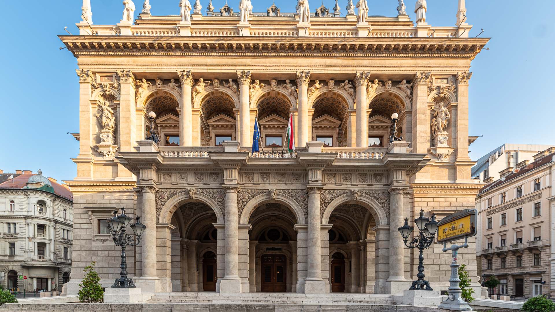 The grand façade of the Hungarian State Opera House