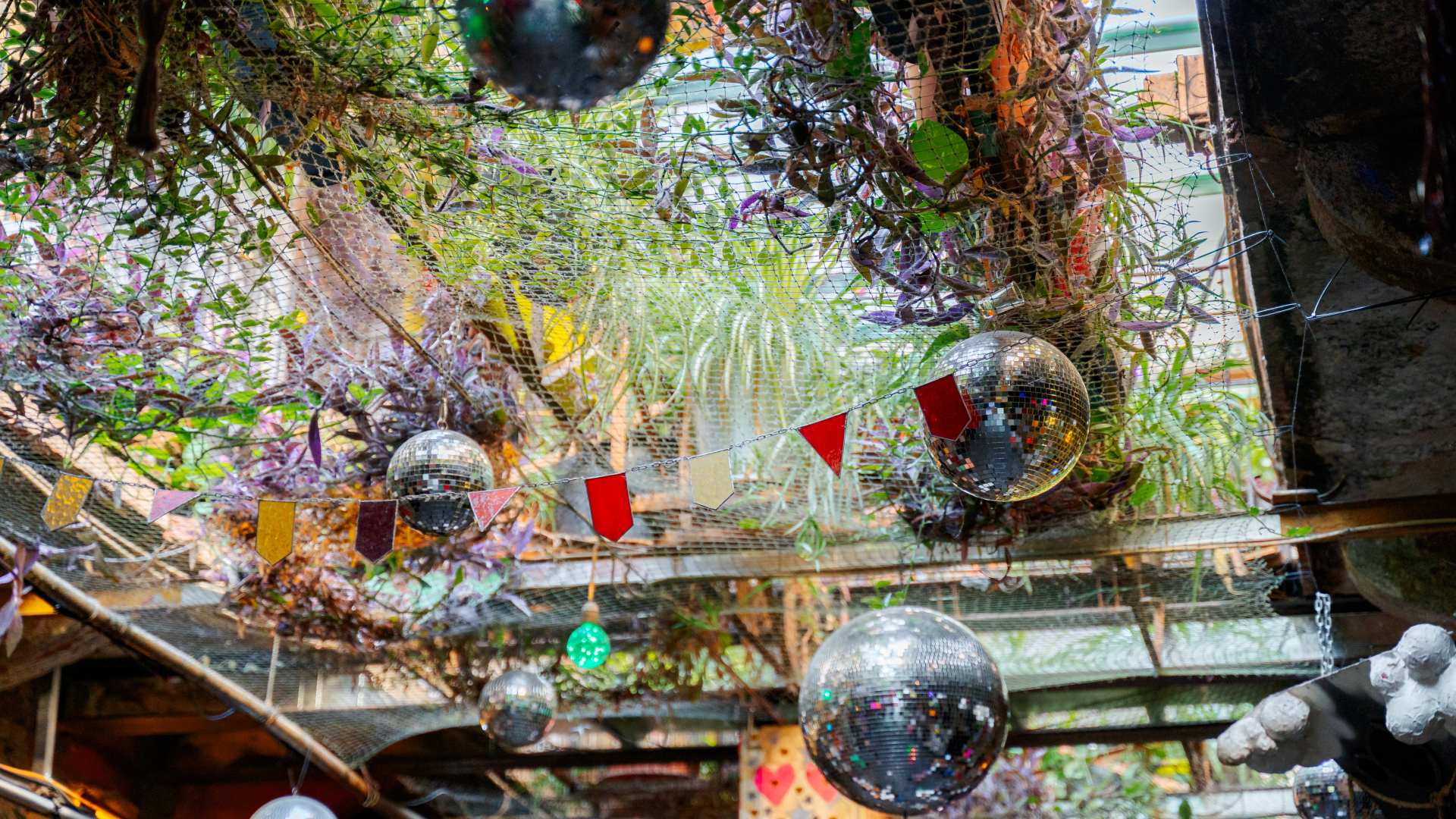 Quirky ceiling décor inside Szimpla Kert ruin bar