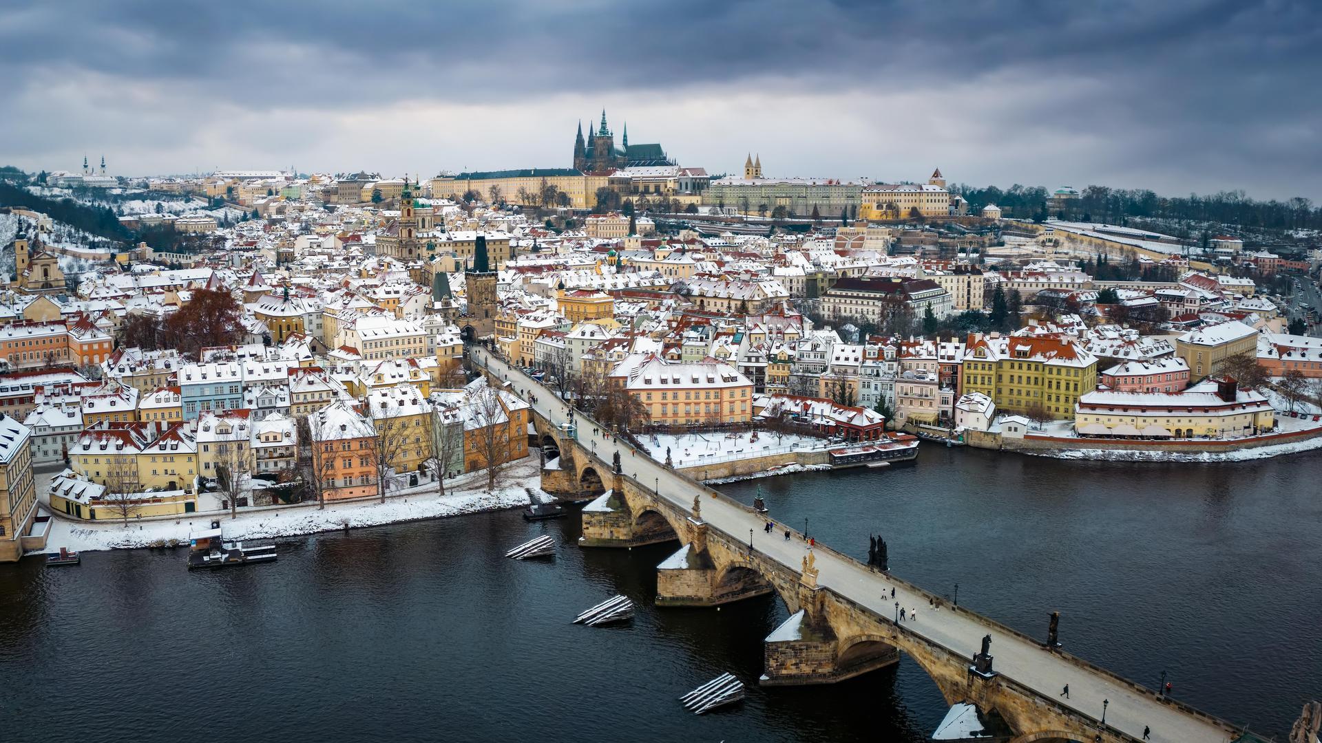 Aerial view of Charles Bridge, Prague Old Town