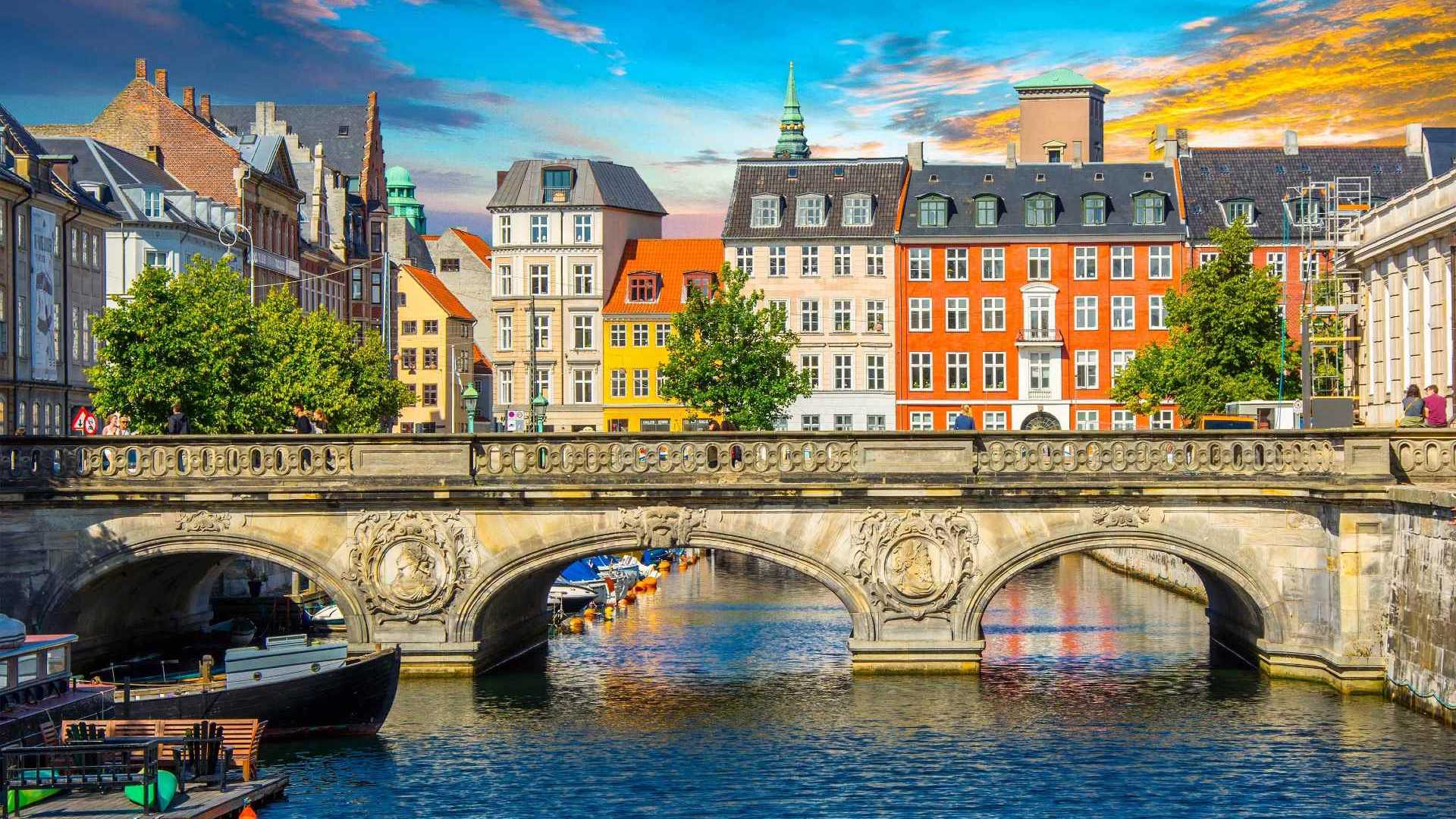 Beautiful bridge and colourful buildings in Copenhagen