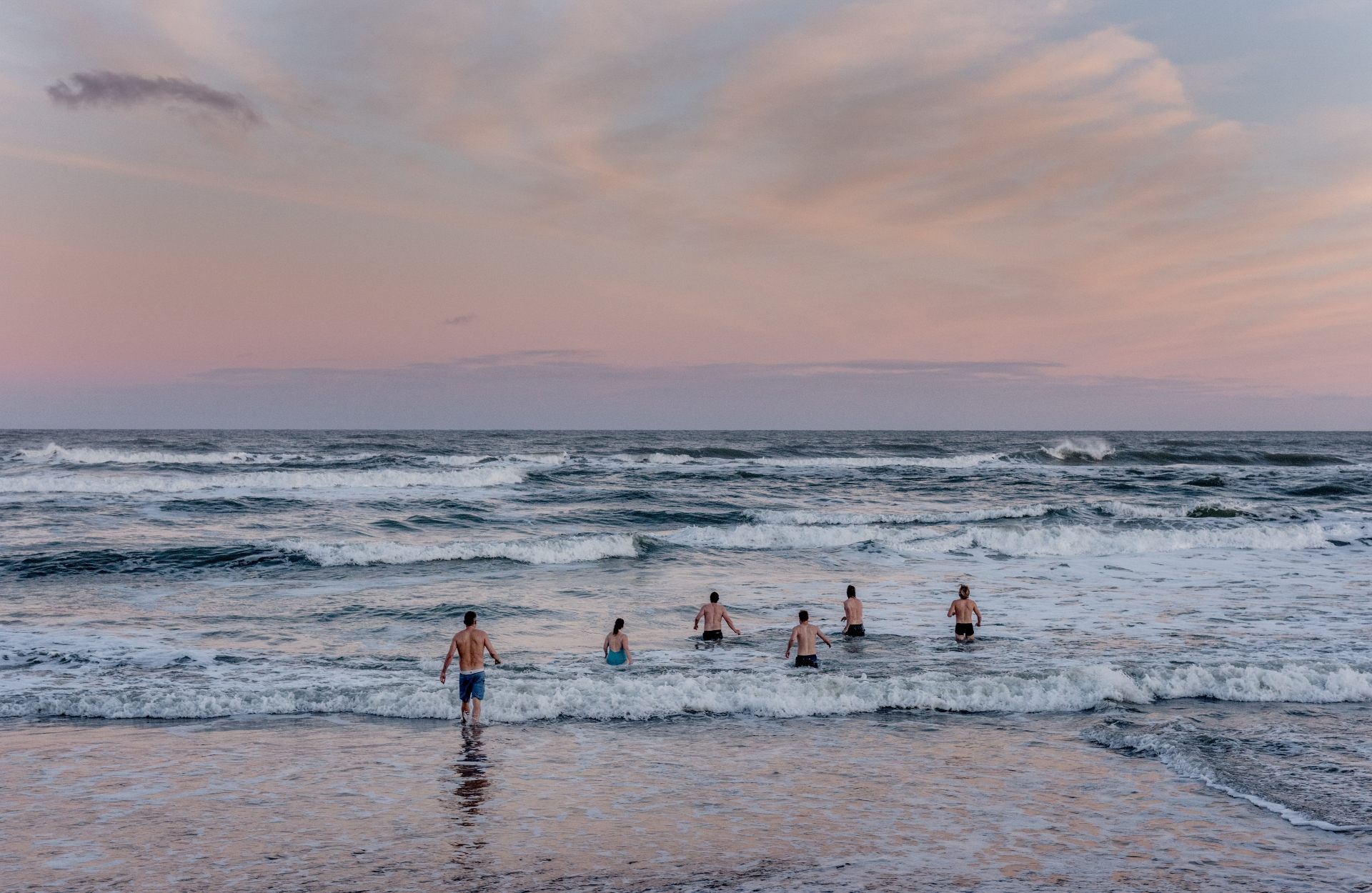 Winter swimmers in the sea