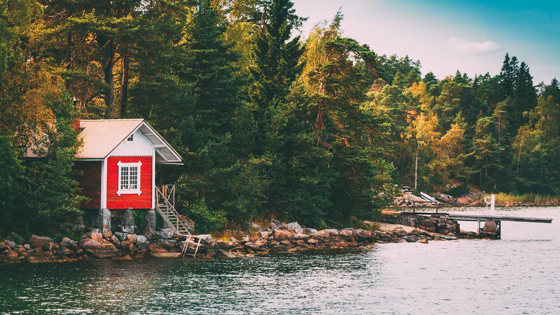 finnish sauna log cabin lake in finland