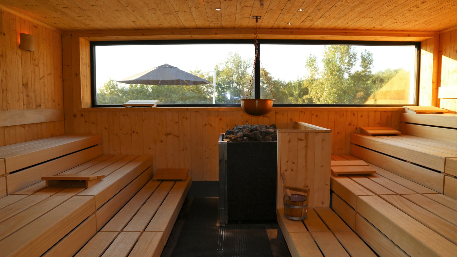 Benches in a Finnish sauna