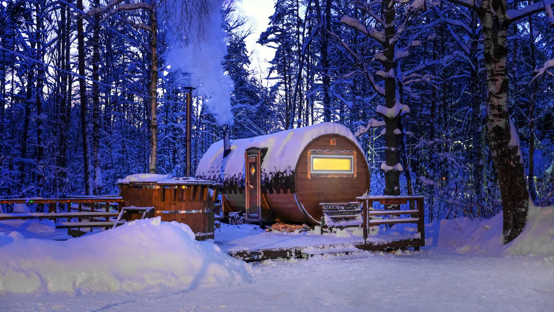 Finnish sauna cabin in the snow