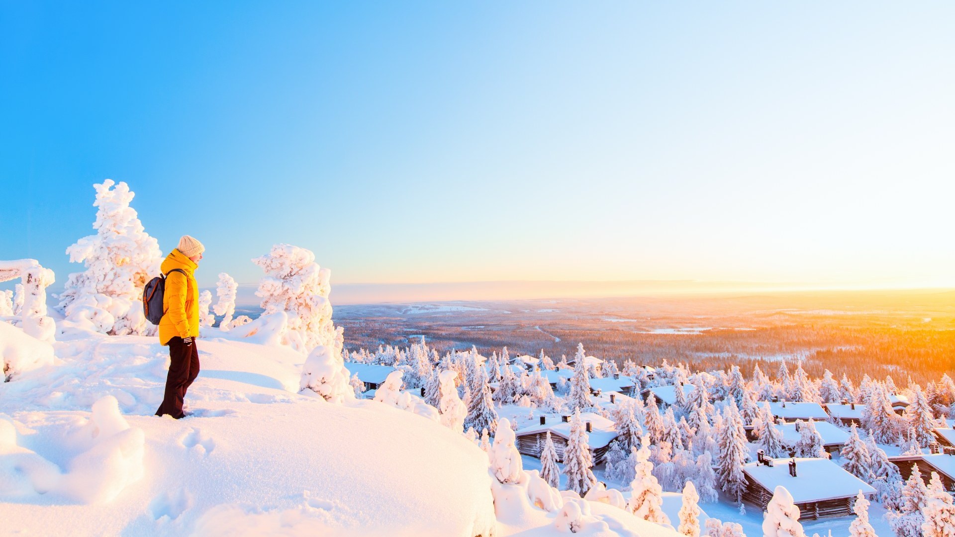 woman in finnish forest winter