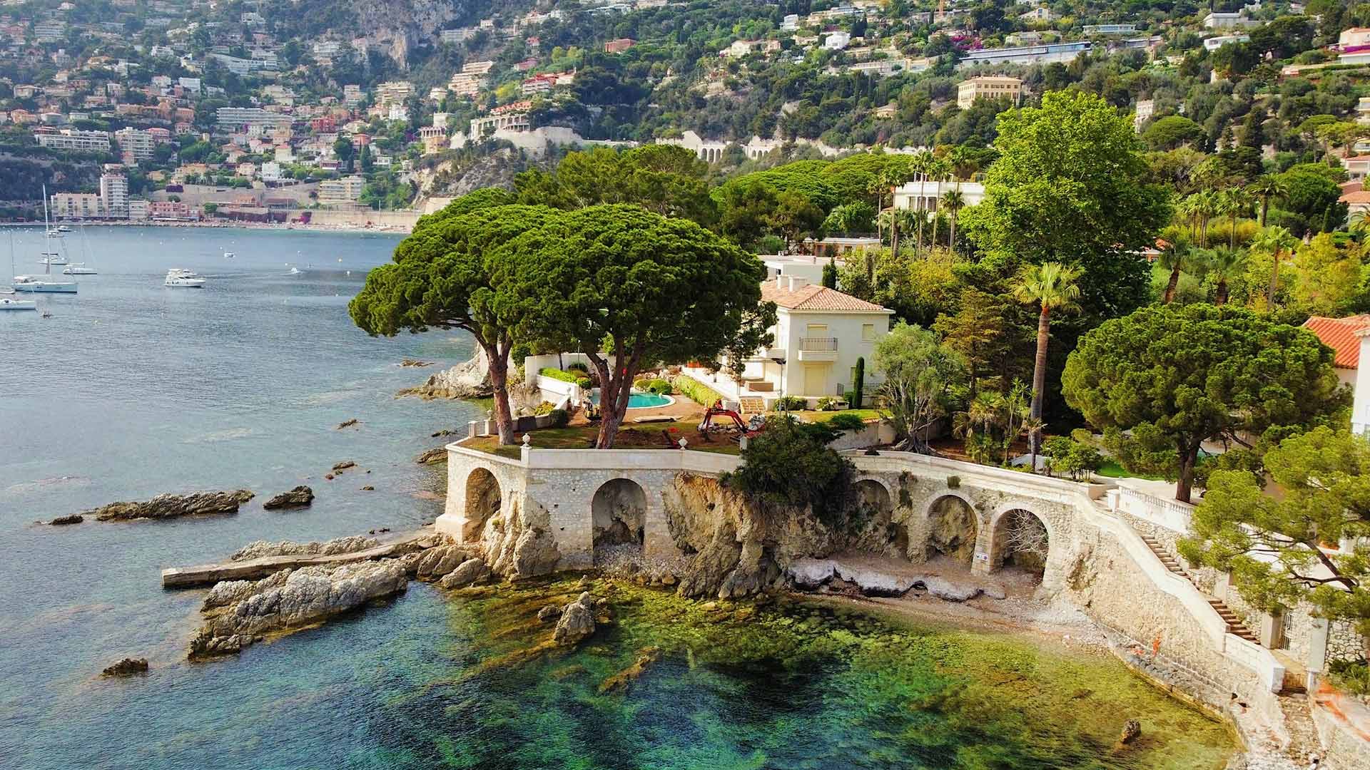 Aerial view of Villefrance sur Mer by the Mediterranean