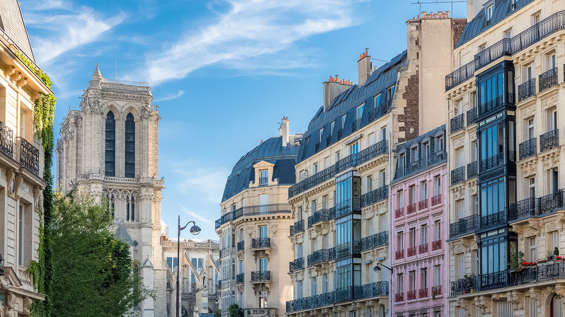Colourful building facades in Le Marais neighbourhood