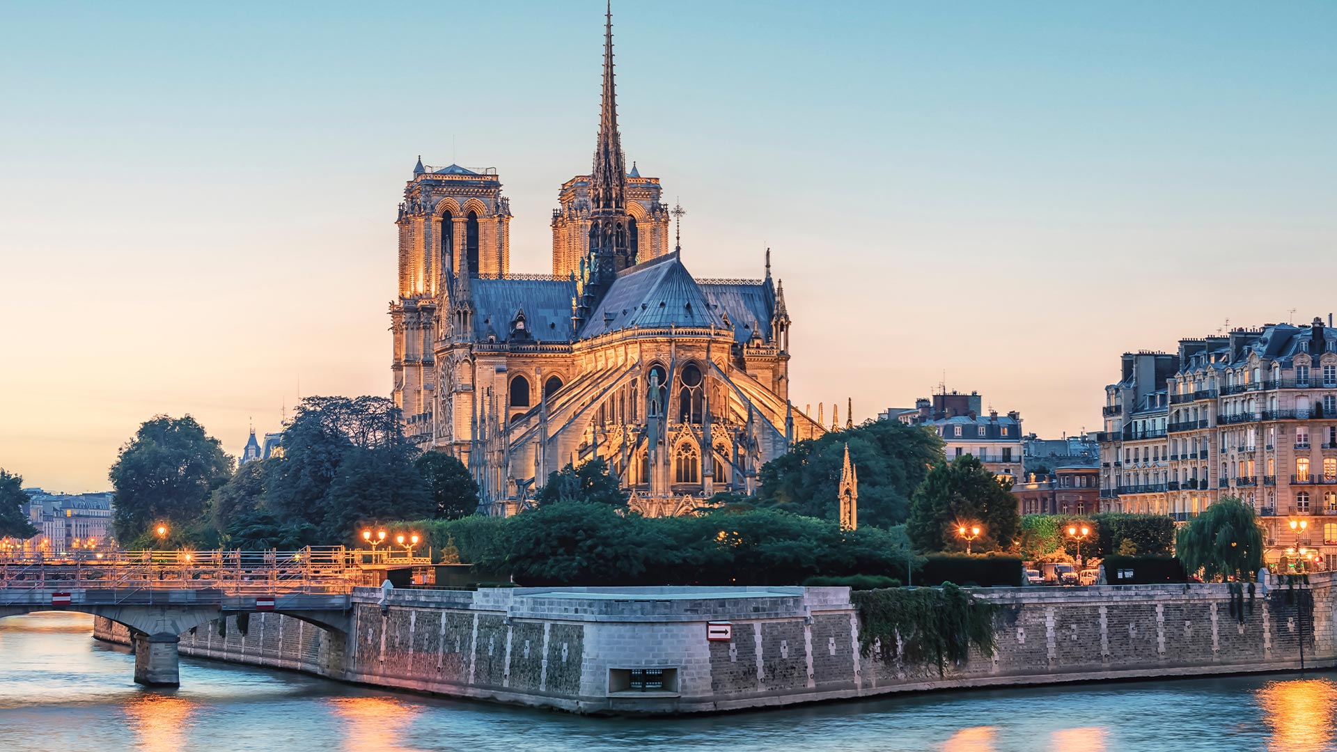 Notre Dame cathedral on the banks of the Seine, Paris, France