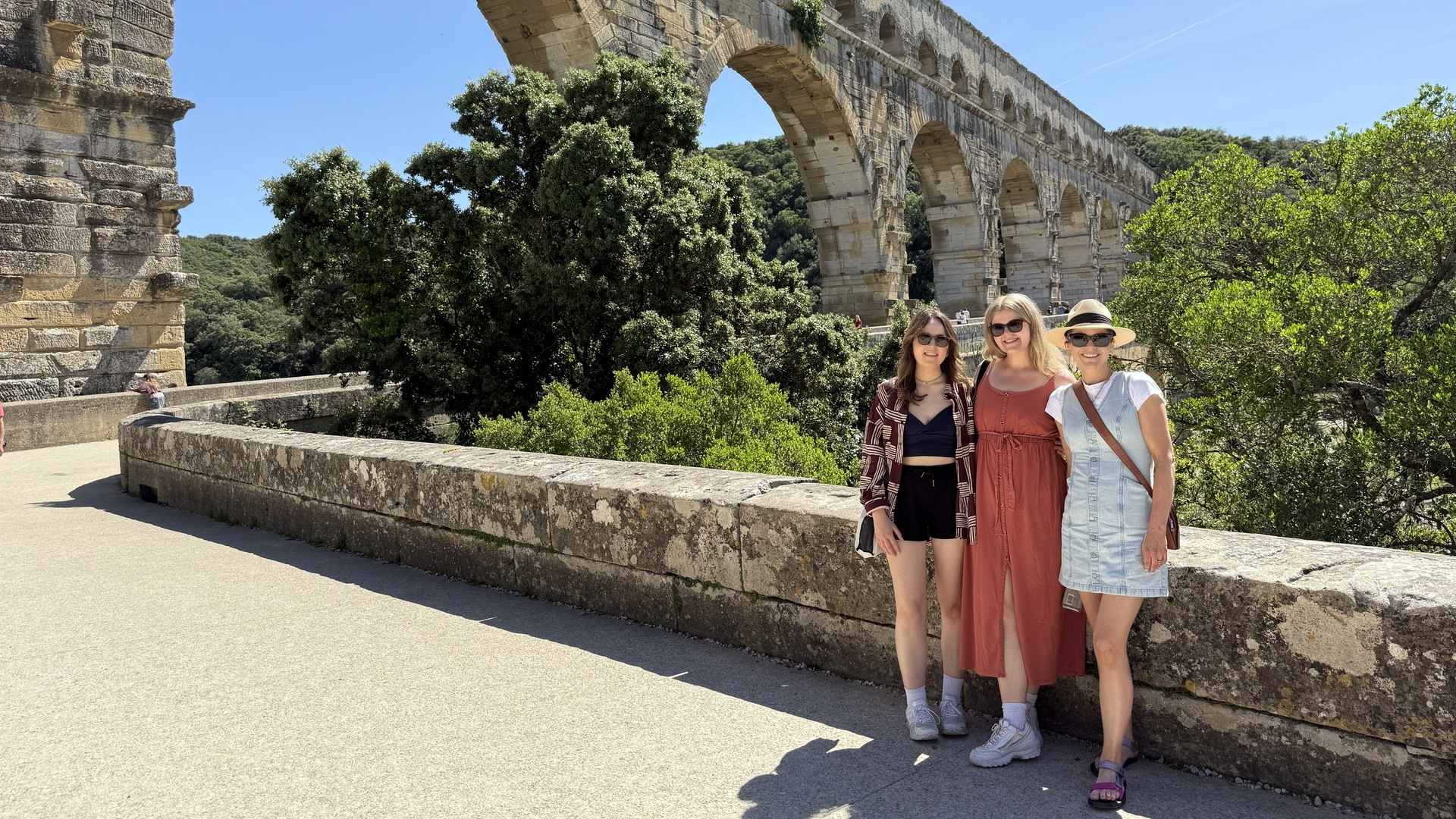 Izzy, Helga and Alex at Pont du Gard near Avignon, France