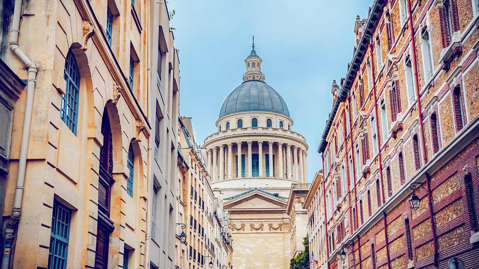 View of Pantheon and its large dome from a lane