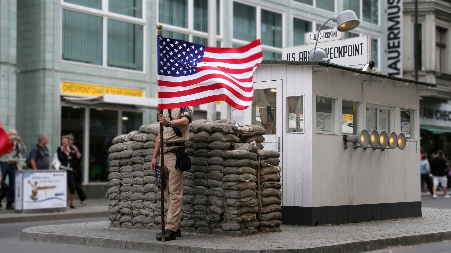 The historic guardhouse at Checkpoint Charlie in Berlin