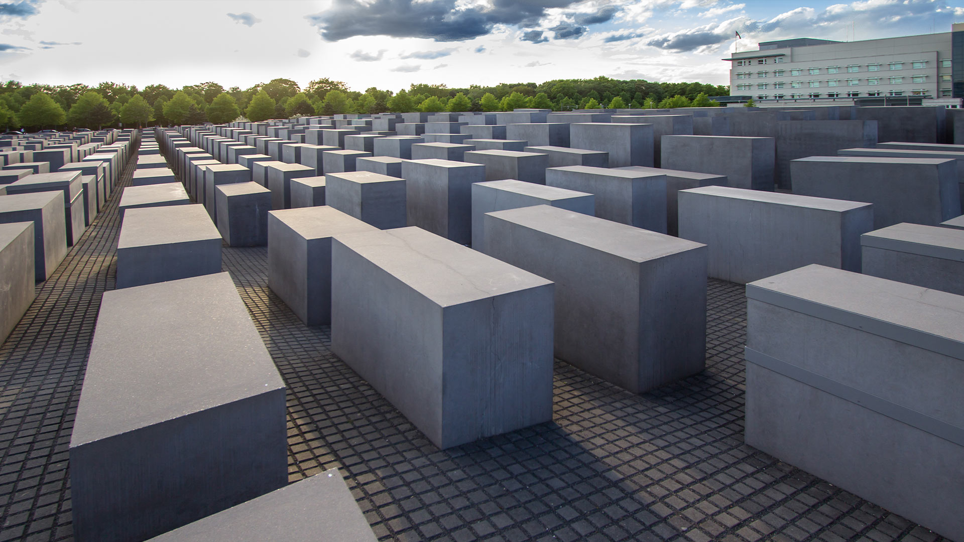 The Berlin Holocaust Memorial, with its shadowy stone paths