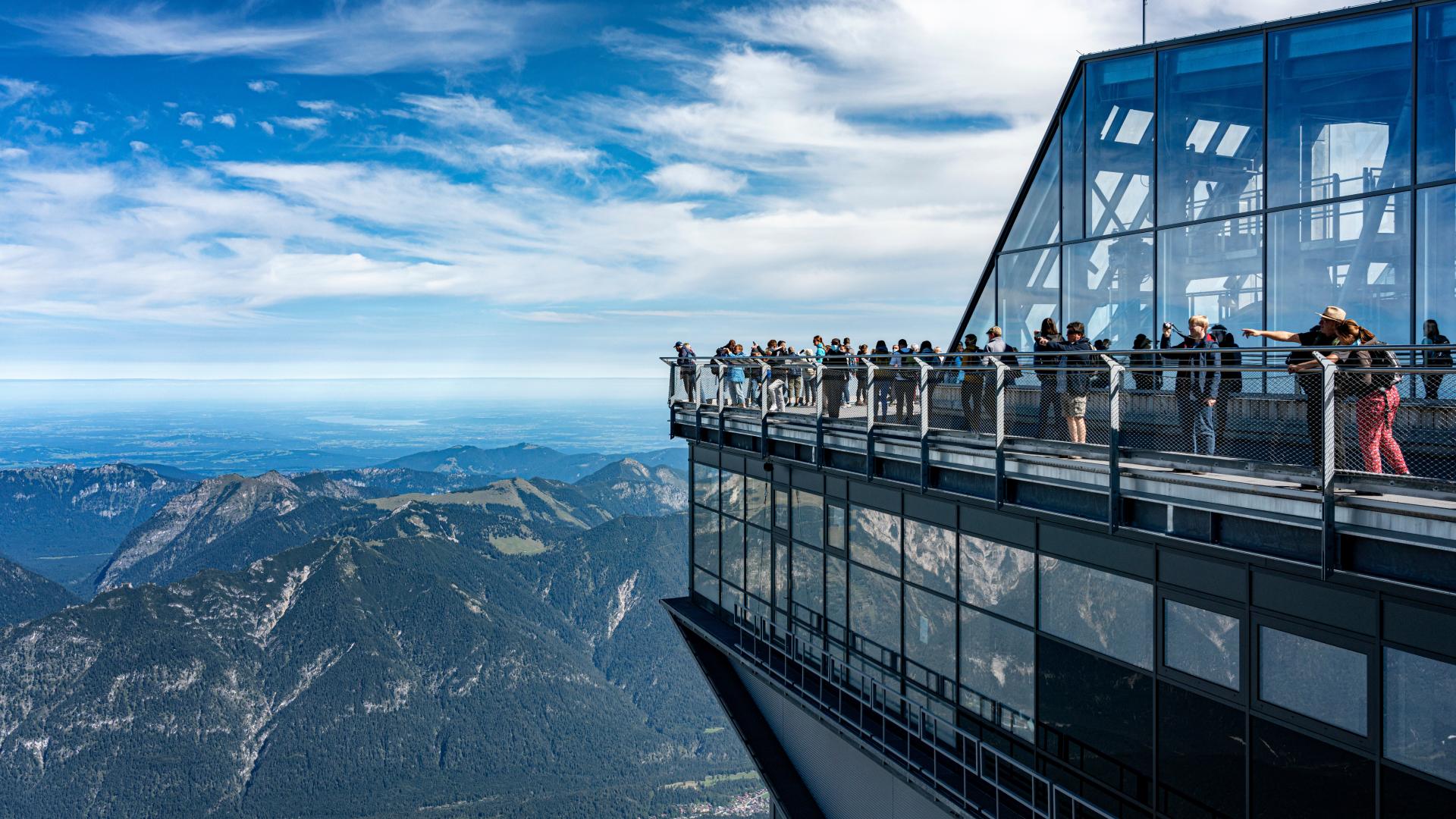 People on the Zugspitze viewing platform, Bavaria, Germany
