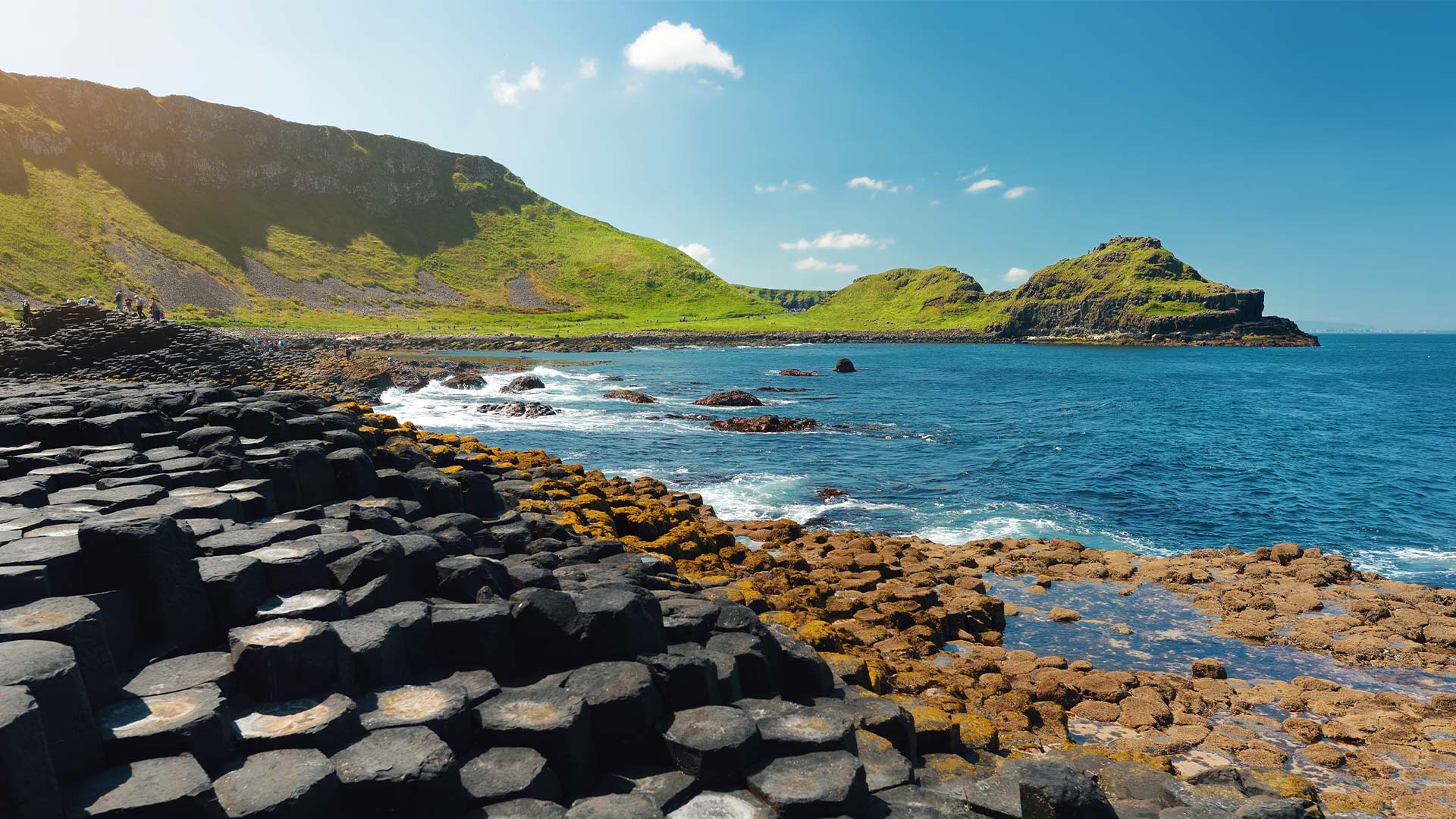 The dark stone steps of the Giant's Causeway.
