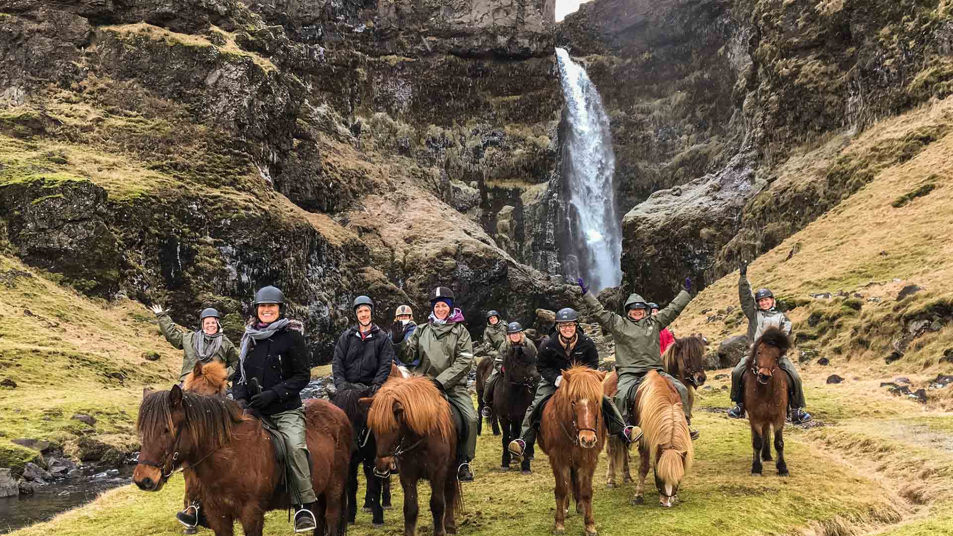 Horseback riding at Irarfoss, Iceland