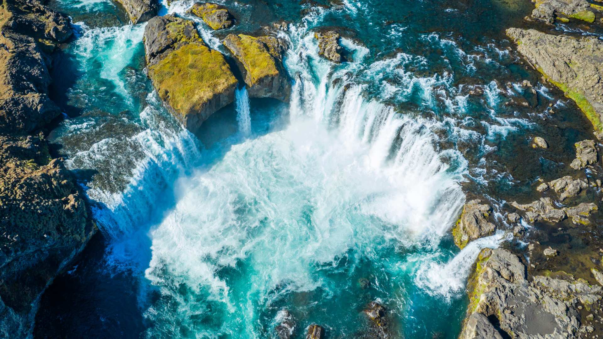 Aerial photo of Godafoss waterfall in North Iceland