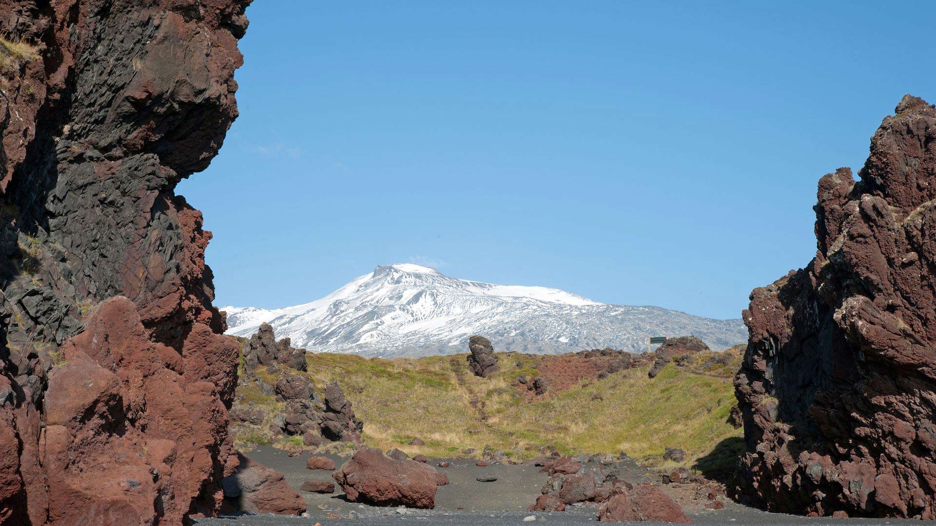 Dritvík cove with Snæfellsjökull volcano in the background