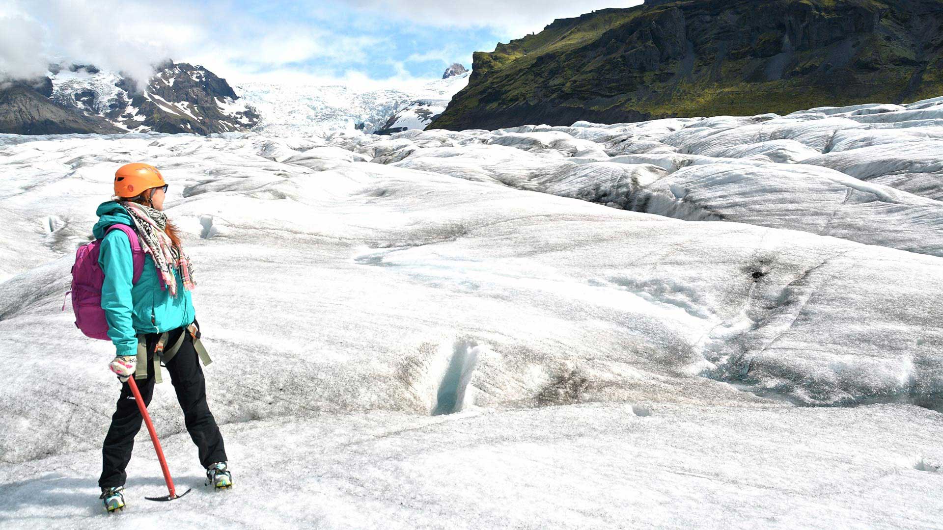 Glacier hiking in Iceland during the summer months