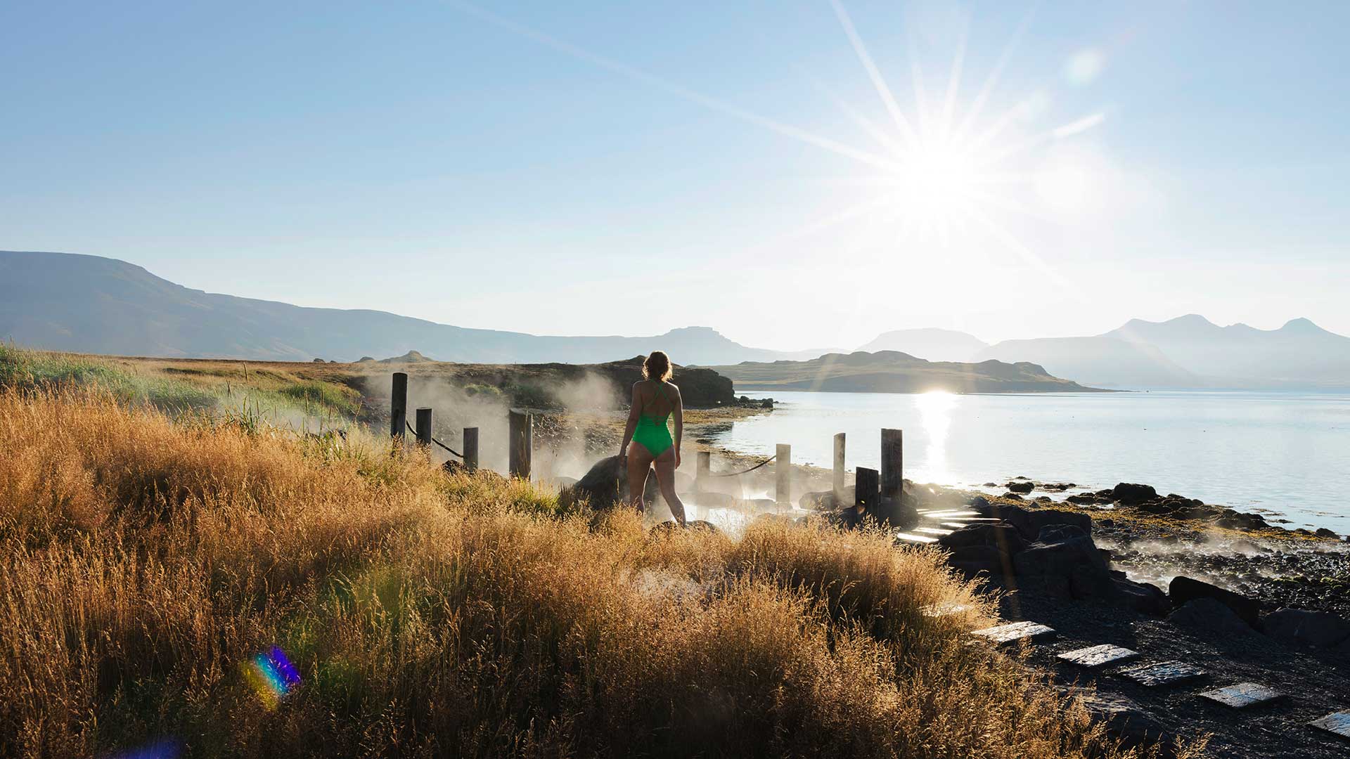 Hvammsvík sea baths at golden hour ©Hvammsvík