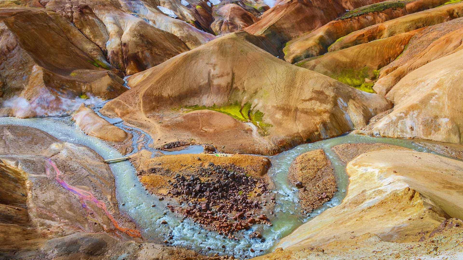 Colourful hills and river in Kerlingarfjöll, Iceland