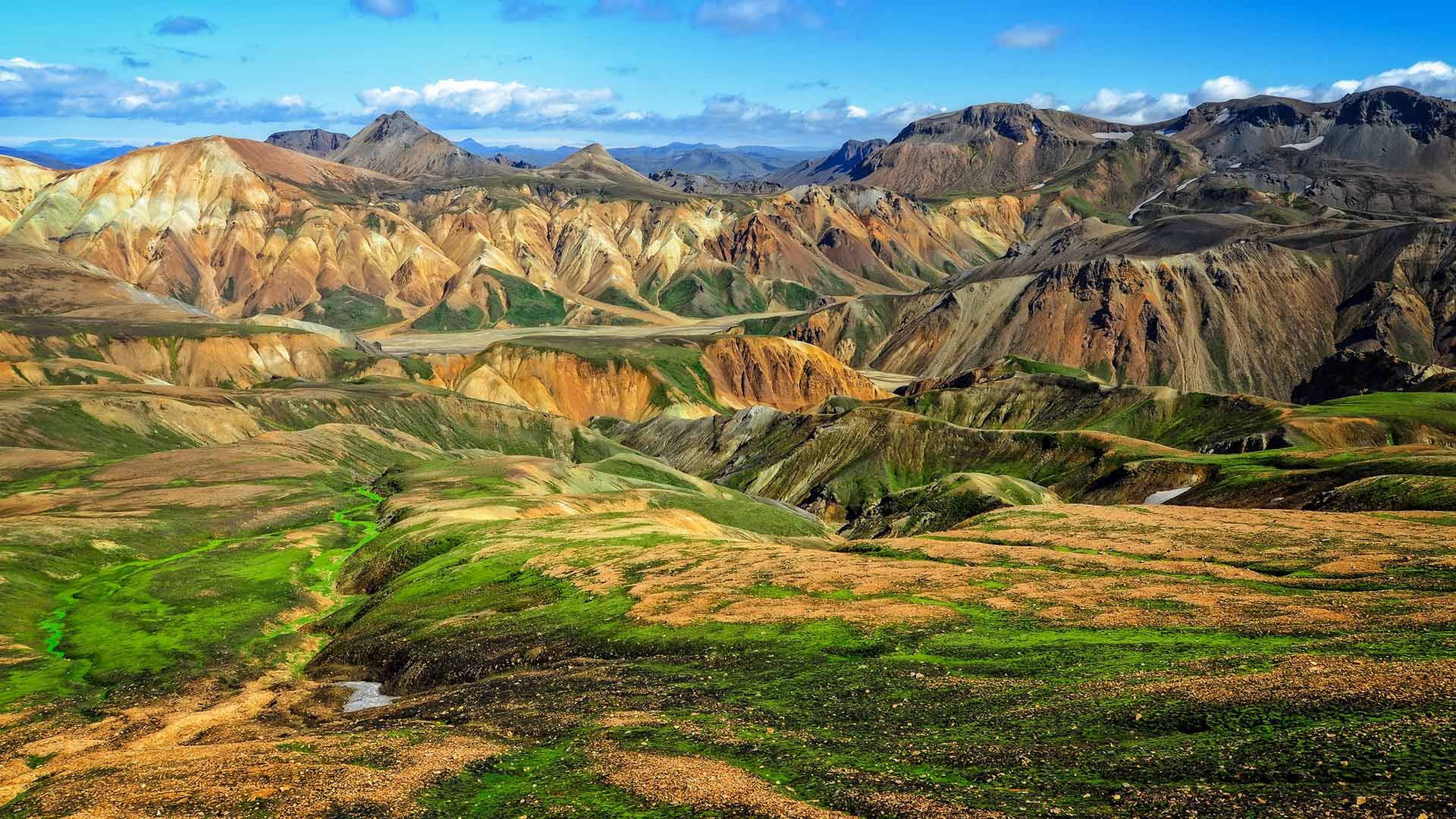 Mountains of Landmannalaugar, Iceland, in the sunshine
