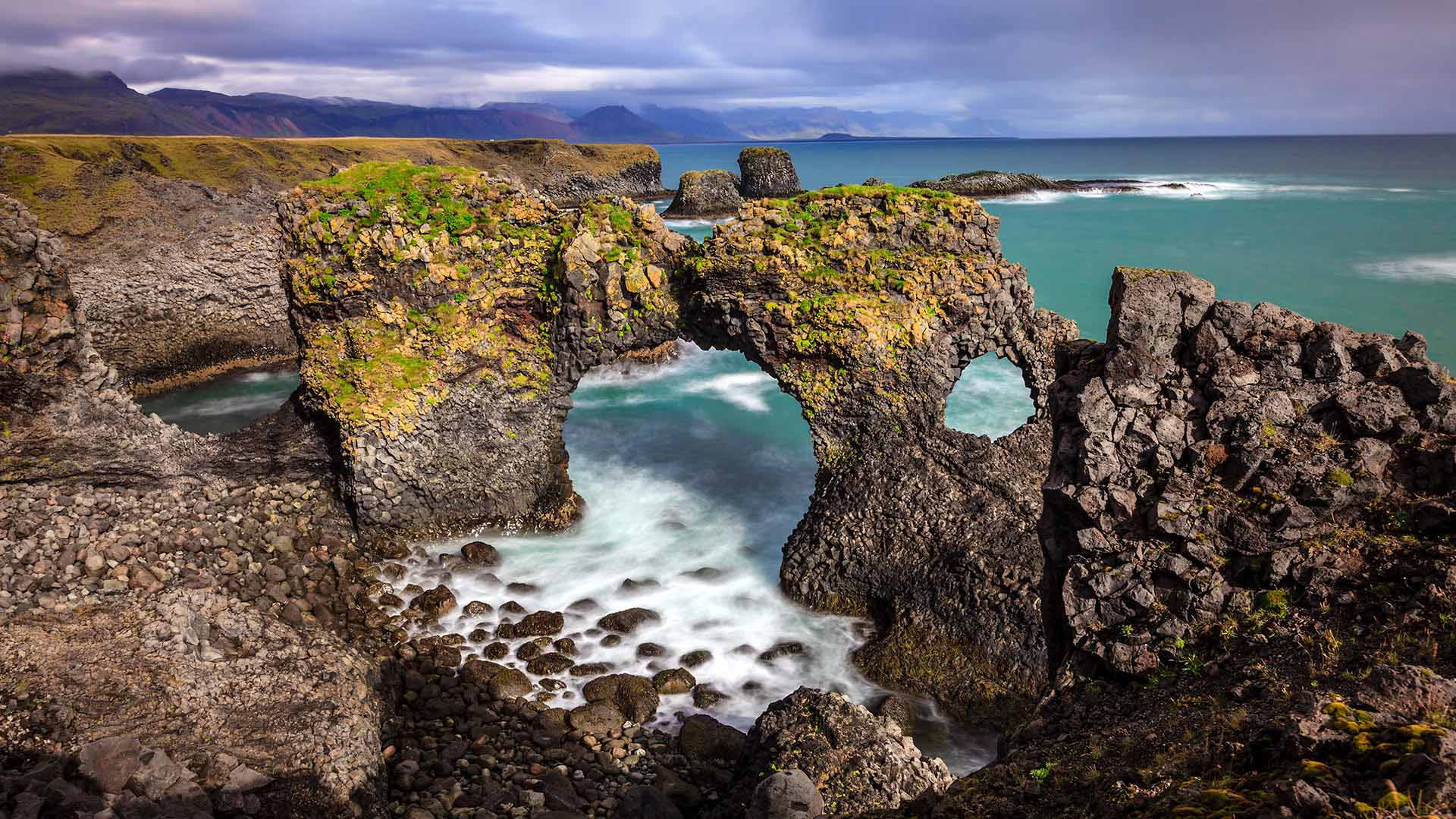 londrangar rock formation by the sea