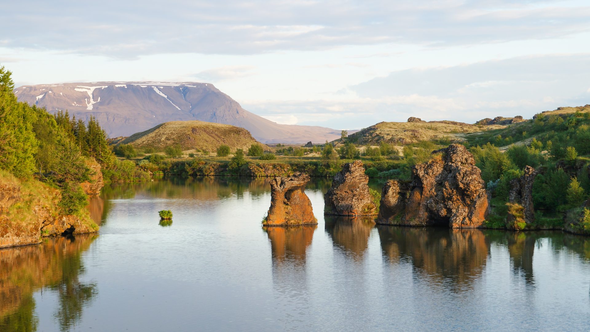 Rock formations in Lake Myvatn, North Iceland